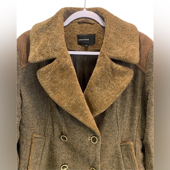 Creenstone Women's Coat Herringbone Pattern with Corduroy Shoulders Size 38 - Picture 4 of 10